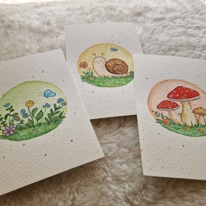 Tavaszi mesés képszett � csigás, virágos és gombás akvarell képsorozat, Otthon & Életmód, Dekoráció, Kép & Falikép, Több részes kép, Festészet, MESKA