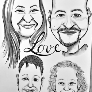 4 fős családi karikatúra - művészet - portré & karikatúra - karikatúra - Meska.hu