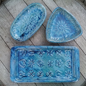 Királykék kínáló készlet, Otthon & Életmód, Konyhafelszerelés, tálalás, Tálalás, Kínálótál, Agyagozás, MESKA