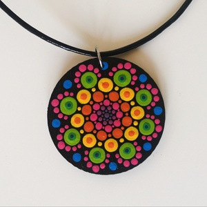 Tarkabarka mandala nyaklánc, Ékszer, Nyaklánc, Medálos nyaklánc, Ékszerkészítés, Festett tárgyak, Meska