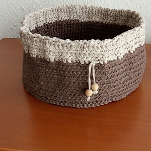 Barna-bézs tároló kosár, Kellékek & szerszámok, Méteráru, Pamut, Horgolás, MESKA