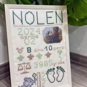 Egyedi Kézzel hímzett fényképes születési emléktábla, DIY (Csináld magad), Szabásminta, útmutató, Hímzés minta, Hímzés, MESKA