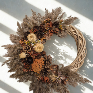 Boho stílusú őszi ajtódísz nádból és termésekből - Meska.hu