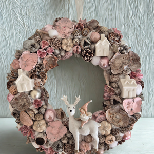 KENDEKOR Karácsonyi kézműves ajtódísz - elegáns rózsaszín kopogtató - karácsony - karácsonyi lakásdekoráció - karácsonyi ajtódíszek - Meska.hu