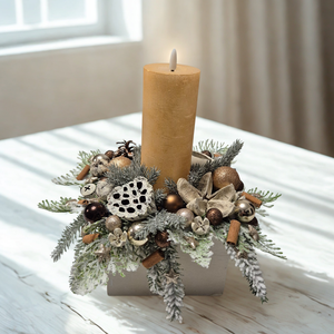 Fahéjas - arany kézműves téli asztaldísz led gyertyával. - Meska.hu