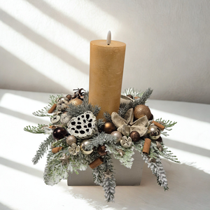 Fahéjas - arany kézműves téli asztaldísz led gyertyával. - karácsony - adventi díszek - adventi asztaldísz - Meska.hu