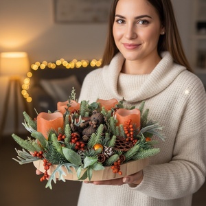 Mackós őszi-téli asztaldísz � fahéjas rezes ünnepi színekben - otthon & életmód - dekoráció - ajtó- és ablak dekoráció - ajtódísz & kopogtató - Meska.hu