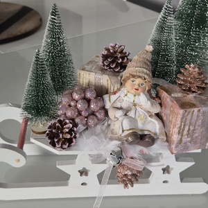 Szánkós téli dekoráció - púder rózsaszín  - karácsony - karácsonyi lakásdekoráció - karácsonyi lakásdíszek - Meska.hu