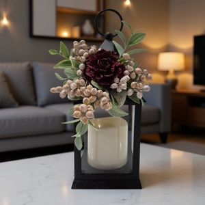 Elegáns téli led lámpás bordó virággal  meghitt fények az otthonodba, Karácsony, Karácsonyi lakásdekoráció, Karácsonyi fénydekoráció, , MESKA