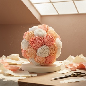 Romantikus Esküvői Függő dísz � Virággömb krepp virágokból, kézzel készült, Esküvő, Dekoráció, Helyszíni dekor, Papírművészet, MESKA