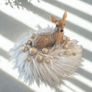 Elegáns őzikés téli asztaldísz arany fényekkel, Karácsony, Adventi díszek, Adventi asztaldísz, , MESKA