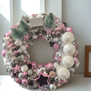 Elegáns rózsaszín-ezüst adventi koszorú � részletgazdag, kézműves szépség - karácsony - adventi díszek - adventi koszorú - Meska.hu