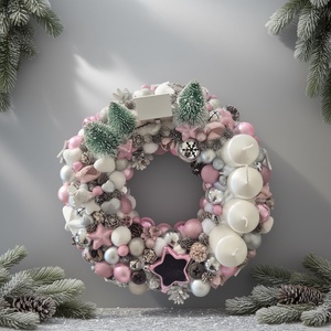 Elegáns rózsaszín-ezüst adventi koszorú � részletgazdag, kézműves szépség - Meska.hu