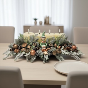 Kendekor nagyméretű adventi LED gyertyás asztaldísz  kézzel festett termésekkel, havas zöldekkel - karácsony - adventi díszek - adventi asztaldísz - Meska.hu