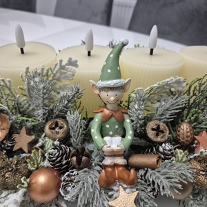 Kendekor nagyméretű adventi LED gyertyás asztaldísz  kézzel festett termésekkel, havas zöldekkel - karácsony - adventi díszek - adventi asztaldísz - Meska.hu