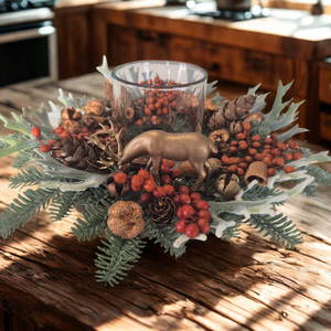 Téli erdei hangulatú asztaldísz mécsestartóval - karácsony - adventi díszek - adventi asztaldísz - Meska.hu