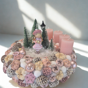 Rózsaszínpasztell adventi kézműves koszorú angyallal - Meska.hu