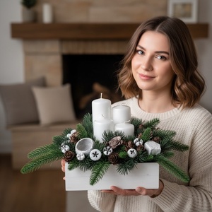 KENDEKOR természetes hatású karácsonyi asztaldísz  Fehér elegancia - karácsony - adventi díszek - adventi asztaldísz - Meska.hu