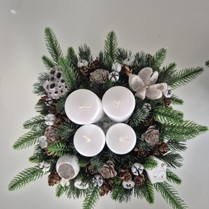 KENDEKOR természetes hatású karácsonyi asztaldísz  Fehér elegancia - karácsony - adventi díszek - adventi asztaldísz - Meska.hu