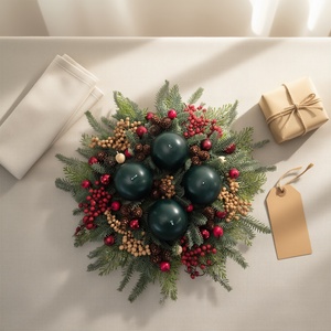 Adventi Asztaldísz - zöld -bordó természetes hatású dekoráció - Meska.hu