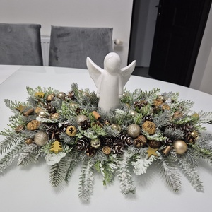 Kendekor nagyméretű adventi asztaldísz � kézzel festett termésekkel, havas zöldekkel - karácsony - adventi díszek - adventi asztaldísz - Meska.hu