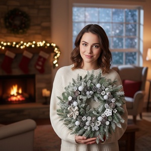 Havas hatású téli ajtódísz - természetes elegancia, havas ragyogás - karácsony - adventi díszek - adventi ajtódísz - Meska.hu