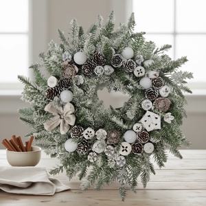 Havas hatású téli ajtódísz - természetes elegancia, havas ragyogás - Meska.hu