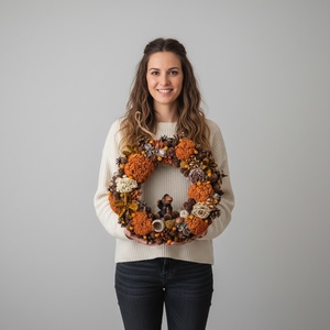 Természetes hatású lakásdekoráció � kézzel készült szárazvirágos koszorú (narancs, bézs, barna) - otthon & életmód - dekoráció - ajtó- és ablak dekoráció - ajtódísz & kopogtató - Meska.hu