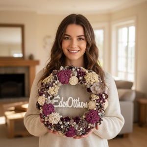 Lila virágos természetes nyári-tavaszi ajtódísz édes otthon felírattal - Meska.hu