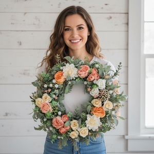 Pasztell sárga virágos koszorú - nagyméretű, természetes hatású  - Meska.hu