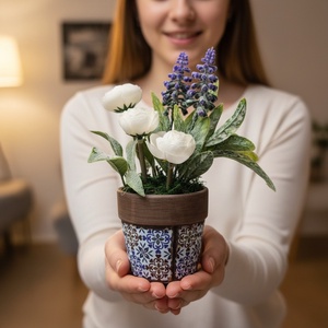 Virágos polcdísz mintás kisméretű kaspóban � elegáns, gondozásmentes KENDEKOR dekoráció - otthon & életmód - dekoráció - asztal és polc dekoráció - asztaldísz - Meska.hu