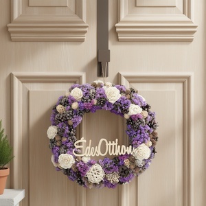 Tavaszi-nyári kopogtató Édes Otthon felirattal- lila és natur elegancia - otthon & életmód - dekoráció - ajtó- és ablak dekoráció - ajtódísz & kopogtató - Meska.hu