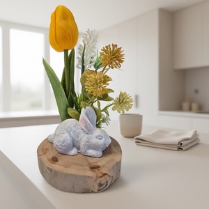 Tavaszi polcdísz alvó nyuszival � letisztult, természetes dekoráció fa alapon - Meska.hu