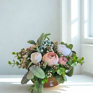 Romantikus virágos asztaldísz pasztell árnyalatokkal � elegáns, gondozásmentes dekoráció - otthon & életmód - virágdekoráció - virágdíszek - asztali virágdísz - Meska.hu