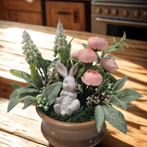 Tavaszi nyuszis polcdísz � letisztult asztaldísz természetes hatású zöldekkel - Meska.hu