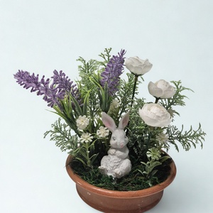 Tavaszi nyuszis polcdísz � letisztult asztaldísz természetes hatású zöldekkel - Meska.hu