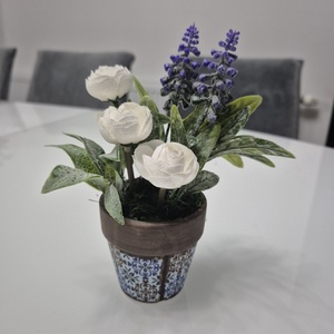 Virágos polcdísz mintás kisméretű kaspóban � elegáns, gondozásmentes KENDEKOR dekoráció - otthon & életmód - virágdekoráció - virágdíszek - virágdísz kaspóban - Meska.hu