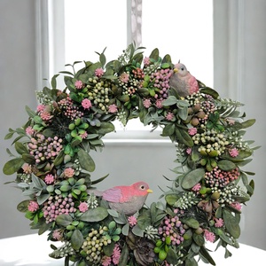Bogyós tavaszi koszorú - kismadarakkal, természetes hatású  - Meska.hu