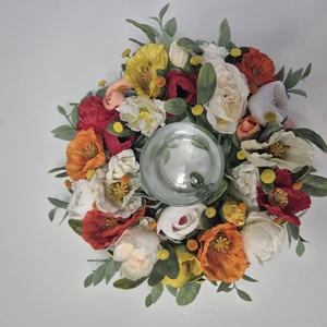 Tavaszi asztaldísz- üveg mécsestartóval, természetes hatású  - otthon & életmód - dekoráció - asztal és polc dekoráció - asztaldísz - Meska.hu