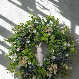 Zöld tavaszi koszorú - nyuszival, természetes hatású , Otthon & Életmód, Dekoráció, Ajtó- és ablak dekoráció, Ajtódísz & Kopogtató, , MESKA