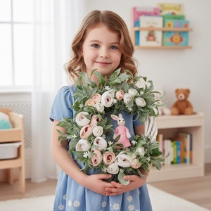 Virágos tavaszi koszorú - nyuszival, természetes hatású , Otthon & Életmód, Dekoráció, Ajtó- és ablak dekoráció, Ajtódísz & Kopogtató, , MESKA