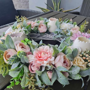 Tavaszi virágos tojás alakú gyertyás asztaldísz- természetes hatás, nagyméretű - otthon & életmód - dekoráció - asztal és polc dekoráció - asztaldísz - Meska.hu