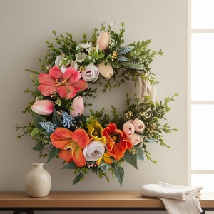 Színes virágos tavaszi koszorú - természetes hatású, élethű virágokkal - Meska.hu