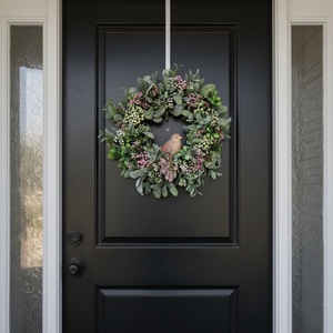 Bogyós tavaszi koszorú - kismadárral, természetes hatású  - otthon & életmód - dekoráció - ajtó- és ablak dekoráció - ajtódísz & kopogtató - Meska.hu