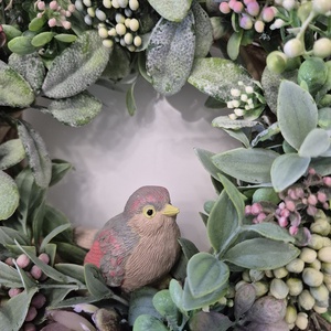 Bogyós tavaszi koszorú - kismadárral, természetes hatású  - otthon & életmód - dekoráció - ajtó- és ablak dekoráció - ajtódísz & kopogtató - Meska.hu