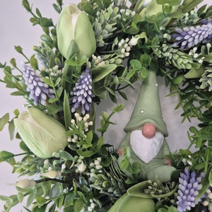 Tulipános tavaszi koszorú manóval- természetes hatású, élethű virágokkal - otthon & életmód - dekoráció - ajtó- és ablak dekoráció - ajtódísz & kopogtató - Meska.hu