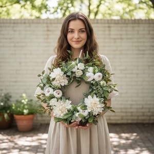 Virágos elegáns koszorú � virágos ajtódekoráció, romantikus színvilág - nagyméretű, Otthon & Életmód, Dekoráció, Ajtó- és ablak dekoráció, Ajtódísz & Kopogtató, , MESKA