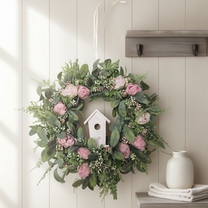 Virágos tavaszi koszorú házikóval- természetes hatású, élethű virágokkal, Otthon & Életmód, Dekoráció, Ajtó- és ablak dekoráció, Ajtódísz & Kopogtató, , MESKA