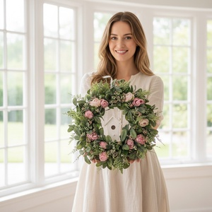 Virágos tavaszi koszorú házikóval- természetes hatású, élethű virágokkal - otthon & életmód - dekoráció - ajtó- és ablak dekoráció - ajtódísz & kopogtató - Meska.hu