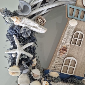 Tengerparti hangulatú ajtókopogtató / koszorú � kagylós, csillagos dísz - otthon & életmód - dekoráció - ajtó- és ablak dekoráció - ajtódísz & kopogtató - Meska.hu